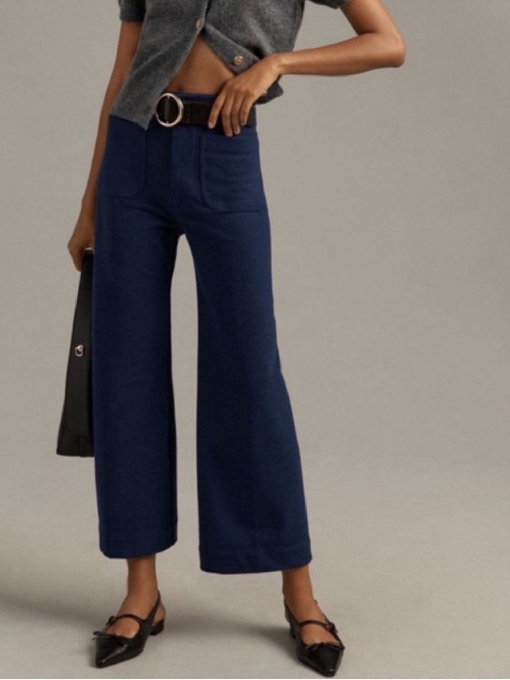 NWT Anthropologie MAEVE The Colette Pant Brushed Knit Wide Leg Blue Crop Sz 31 T - Picture 2 of 16